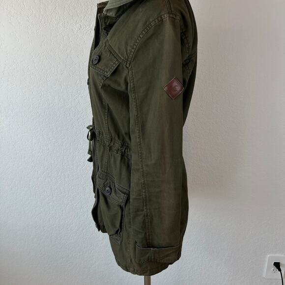 Vintage Y2K Hollister Army Jacket Hooded Bird Logo Utility Medium Bella Swan - Picture 10 of 15